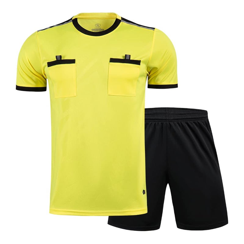 Shinestone Referee Jersey Bundle, Men's Soccer Referee Uniform Short Sleeve Pro Referee Soccer Jersey Perfect for Basketball Football Sports - Includes Referee Jersey and Shorts(Yellow,XL) - Image 2