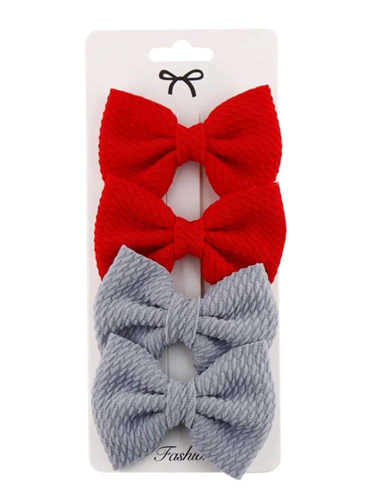 D'Daniela Nisha Ribbon Bow Clip Set For Babies and Girls -  Red & Grey