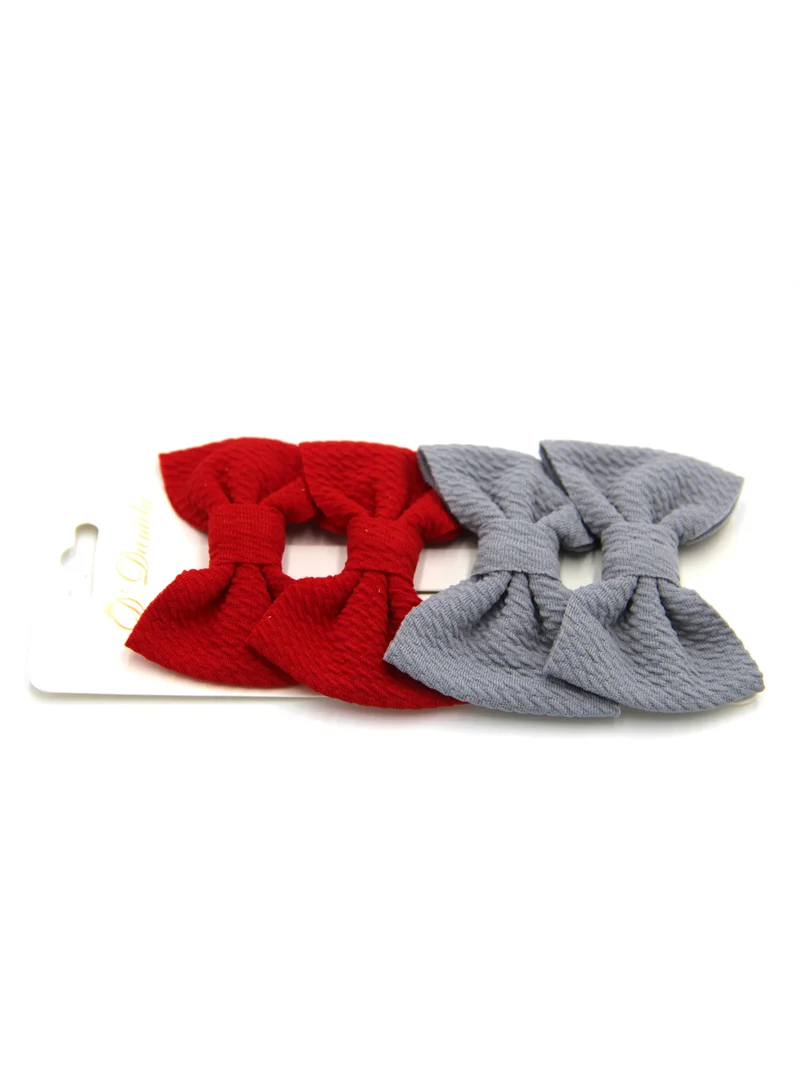 D'Daniela Nisha Ribbon Bow Clip Set For Babies and Girls -  Red & Grey