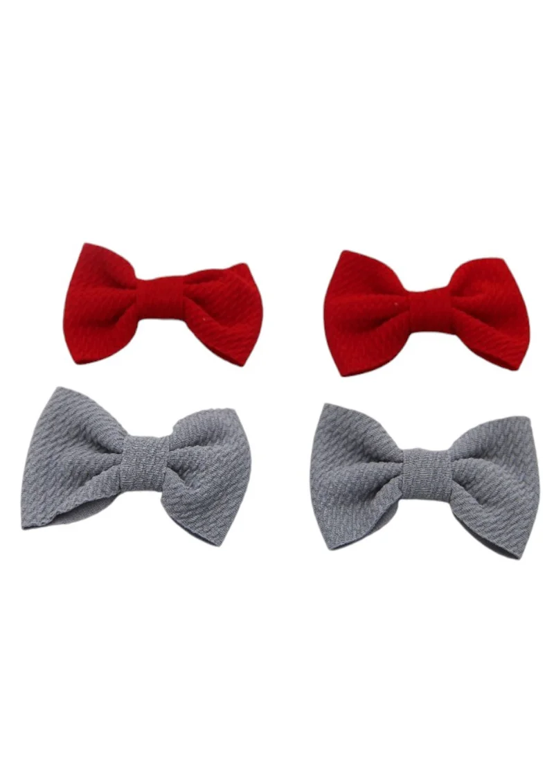 دىدانيالا Nisha Ribbon Bow Clip Set For Babies and Girls -  Red & Grey