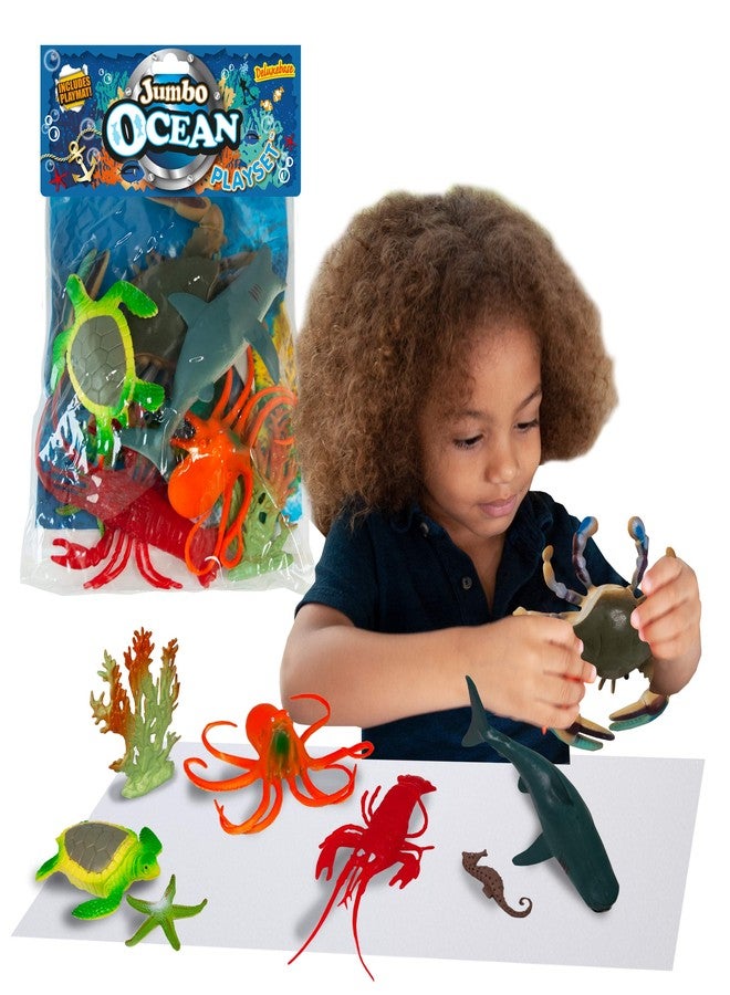 Deluxebase Jumbo Playset - Ocean Animal Figurines from 12-Piece Large Oceanic Figurine Bag Including Shark, Crab, Sea Turtle, Octopus, Starfish and Seal. Great Kids Toys, Gifts and Party Favors. - Image 1