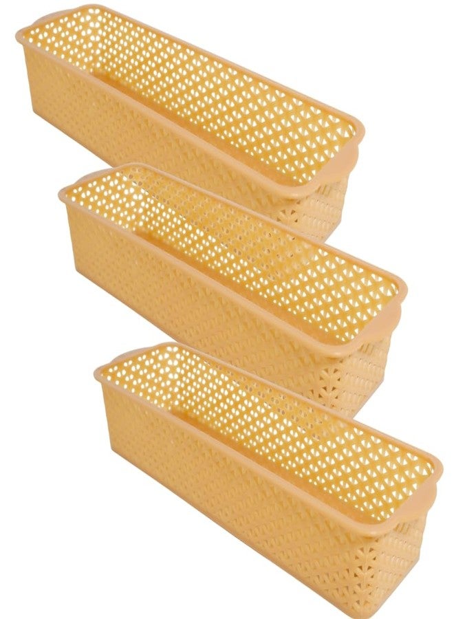 MORVI Deskmate Multi-Purpose Plastic Storage Basket|Durable Stackable Organizer Tokri For Home,Kitchen,Bathroom & Office| Drawer Tray,Cutlery,Cosmetics,Stationery|Set Of 3|Camel - Image 1