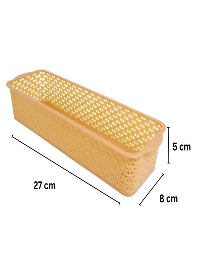 MORVI Deskmate Multi-Purpose Plastic Storage Basket|Durable Stackable Organizer Tokri For Home,Kitchen,Bathroom & Office| Drawer Tray,Cutlery,Cosmetics,Stationery|Set Of 3|Camel - Image 2