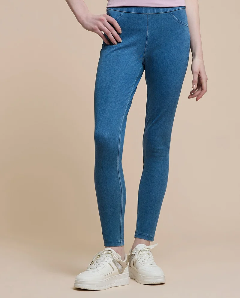 R&b Washed Jeggings With Elastic Waist