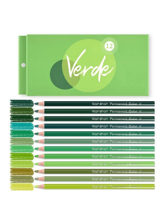 Qianshan 12 Green Colored Pencils Oil Based Pre-Sharpened Wooden Colored Pencil Set For Adults Coloring Books Drawing Sketching Art Supplies, No Duplicates  - Image 1