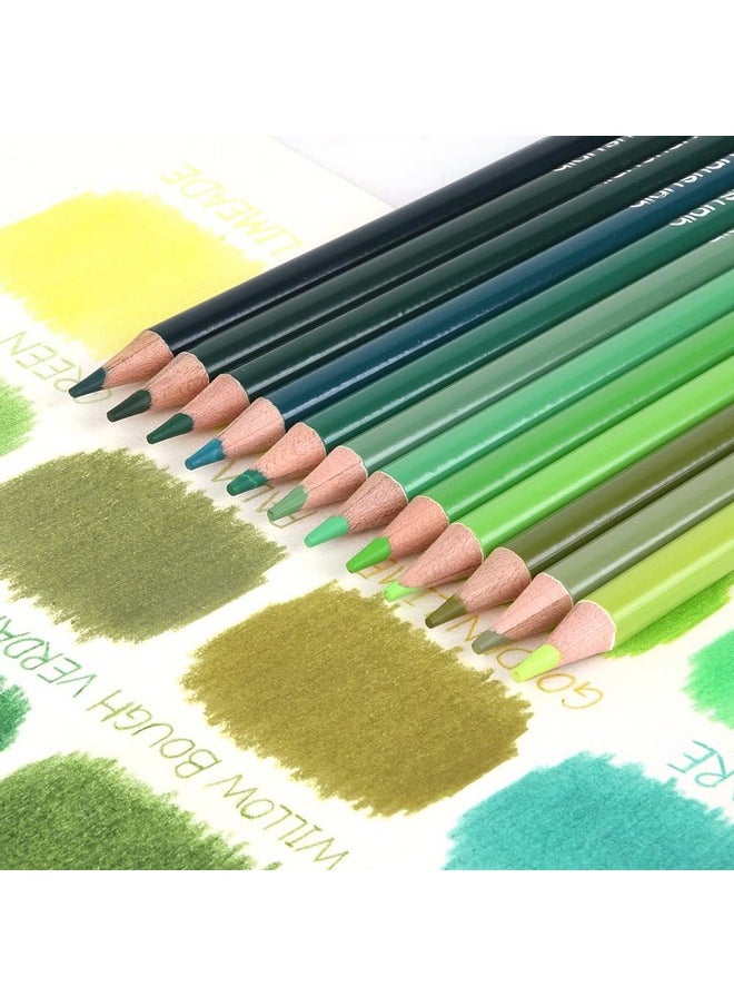 Qianshan 12 Green Colored Pencils Oil Based Pre-Sharpened Wooden Colored Pencil Set For Adults Coloring Books Drawing Sketching Art Supplies, No Duplicates  - Image 4