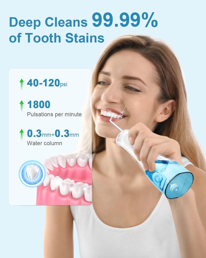 Operan Water Flossers for Teeth Cleaning Upgraded 300ml Cordless Water Dental Flossers Portable Rechargeable Oral Irrigator with 4 Modes 4 Jet Tips IPX7 Waterproof Water Floss for Home Travel (White) - Image 5