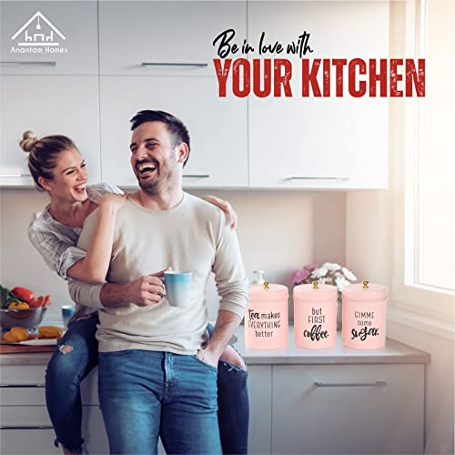 anantam homes colourful tea sugar coffee container set of 3 |Kitchen Counter Top Airtight Stainless Steel Food Storage canister with Lids for Sugar,Coffee and Tea (Gimme -Light Pink) - Image 5