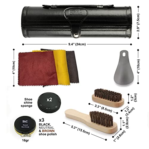 Stone and Clark 12PC Shoe Polish & Care Kit, Leather Shoe Shine Kit with Brown Wax, Shoe Brushes for Polishing, Compact Shoe Cleaning Kit - Image 5