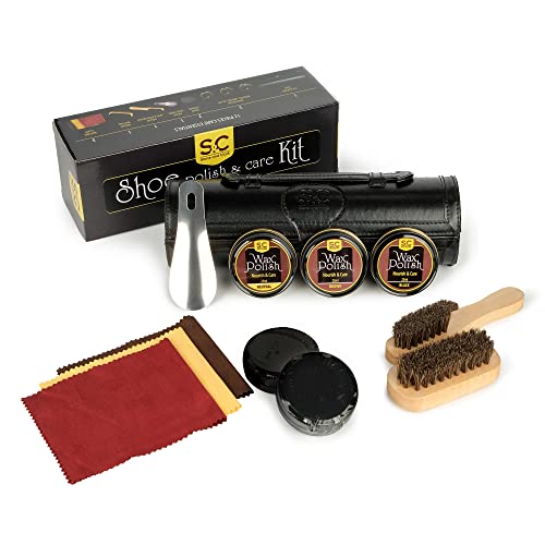 Stone and Clark 12PC Shoe Polish & Care Kit, Leather Shoe Shine Kit with Brown Wax, Shoe Brushes for Polishing, Compact Shoe Cleaning Kit - Image 4