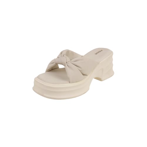 Mochi Women Beige Chunky Platform Heel Fashion Slip-on Sandal UK/7 EU/40 (34-162) - Image 1