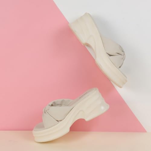 Mochi Women Beige Chunky Platform Heel Fashion Slip-on Sandal UK/7 EU/40 (34-162) - Image 2