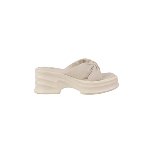 Mochi Women Beige Chunky Platform Heel Fashion Slip-on Sandal UK/7 EU/40 (34-162) - Image 4