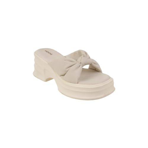 Mochi Women Beige Chunky Platform Heel Fashion Slip-on Sandal UK/7 EU/40 (34-162) - Image 3