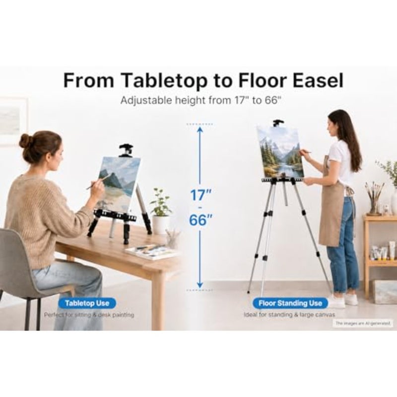 Art Easel Stand for Painting and Sign - 17 to 66 Inch Adjustable Aluminum Tripod Easels for Display, Portable Canvas and Poster Stand with Carry Bag for Beginners, Students and Classroom Use - Image 3