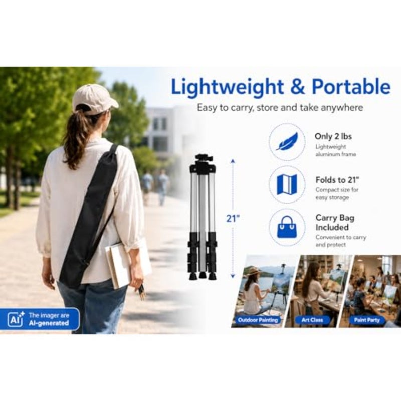 Art Easel Stand for Painting and Sign - 17 to 66 Inch Adjustable Aluminum Tripod Easels for Display, Portable Canvas and Poster Stand with Carry Bag for Beginners, Students and Classroom Use - Image 5