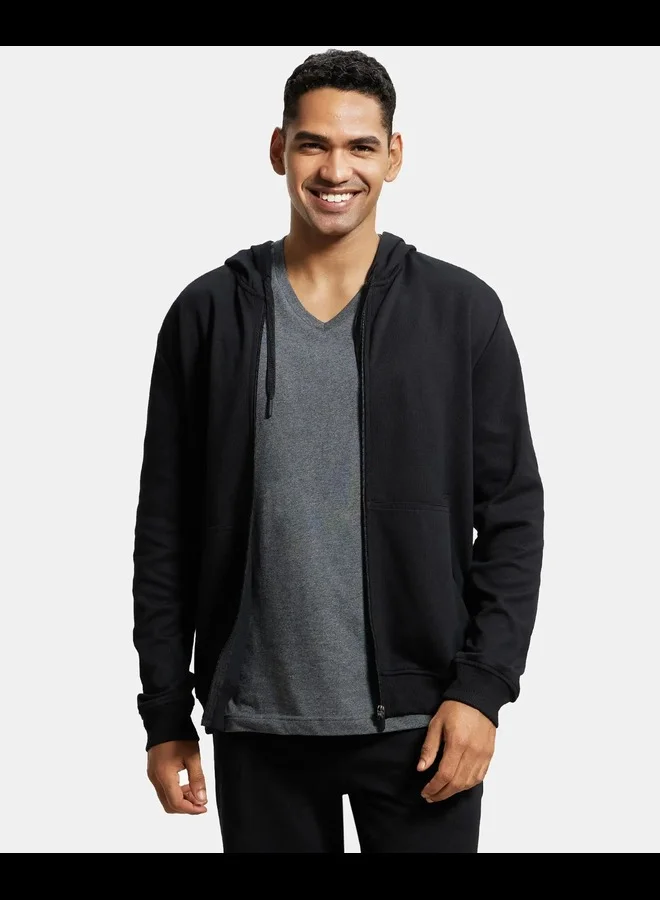 JOCKEY Jockey AM61 Men's Super Combed Cotton Rich Pique Fabric Ribbed Cuff Hoodie Jacket