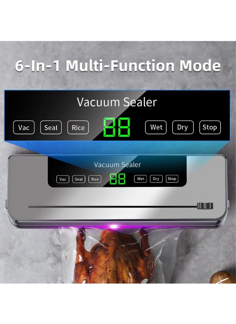 5 in 1 Vacuum Sealer Machine with Built-in Cutter Automatic Air Sealing System LED Indicator for Food Storage ,50 Pcs Bags