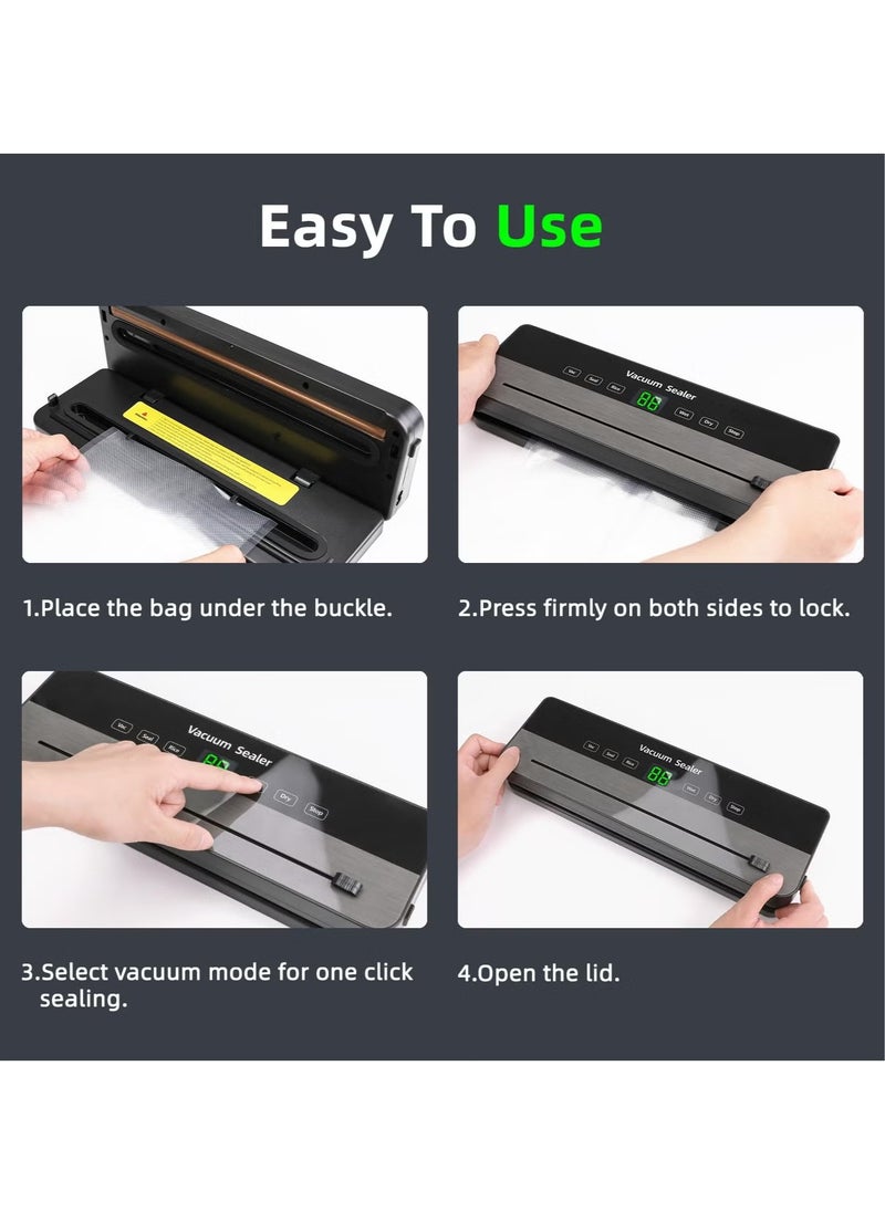 5 in 1 Vacuum Sealer Machine with Built-in Cutter Automatic Air Sealing System LED Indicator for Food Storage ,50 Pcs Bags