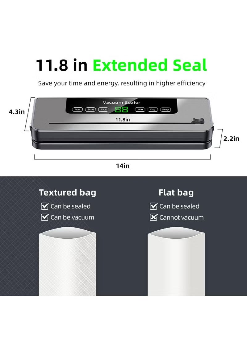 5 in 1 Vacuum Sealer Machine with Built-in Cutter Automatic Air Sealing System LED Indicator for Food Storage ,50 Pcs Bags