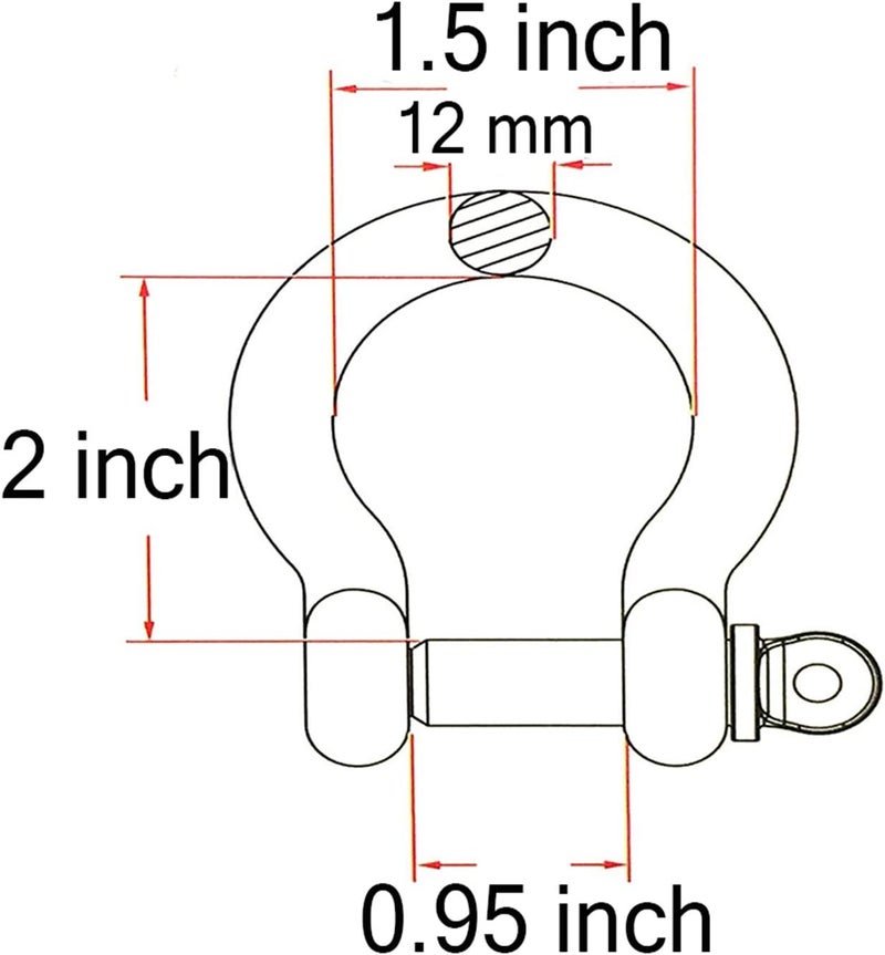 Hulless 2 Pcs 1/2 Inch 304 Stainless Steel D Ring Shackles - Image 3