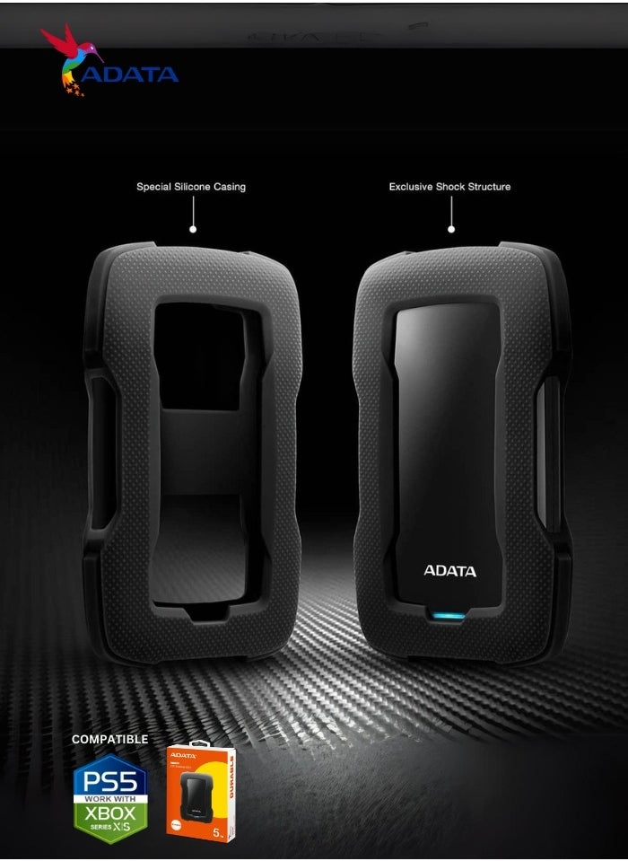 ADATA HD330 5TB External HDD | Anti Shock Hard Drive | Black | Compitable with PS5 and XBOX  - Image 5