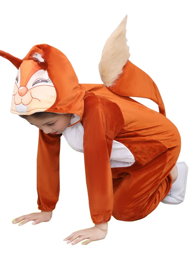 LiangSanZhi Squirrel Costume for toddler Kids - Long Sleeve Hooded Animal Jumpsuit with Tail, Cute Furry Stage Play Outfit for kid's Performance, Theater, Halloween Dress Up - Image 1