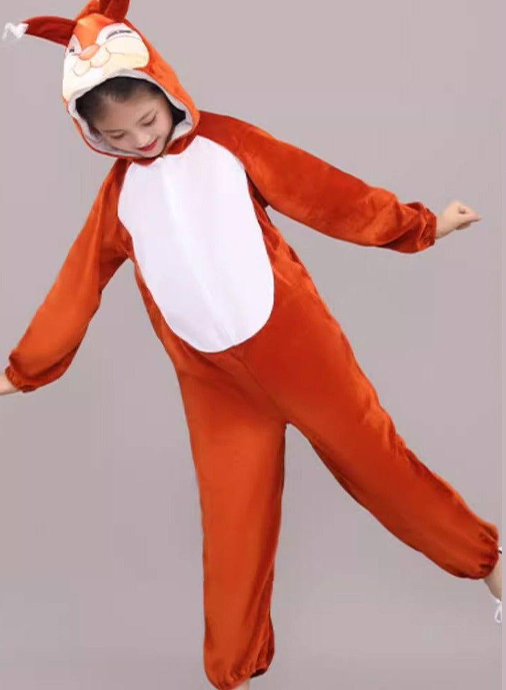 LiangSanZhi Squirrel Costume for toddler Kids - Long Sleeve Hooded Animal Jumpsuit with Tail, Cute Furry Stage Play Outfit for kid's Performance, Theater, Halloween Dress Up - Image 3
