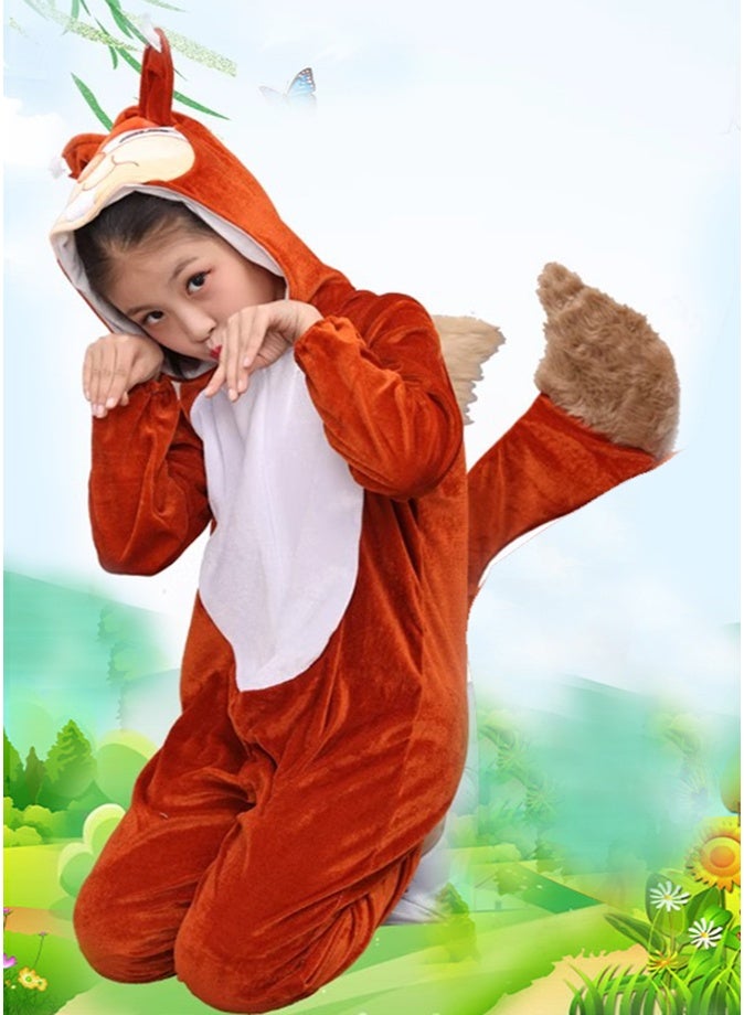 LiangSanZhi Squirrel Costume for toddler Kids - Long Sleeve Hooded Animal Jumpsuit with Tail, Cute Furry Stage Play Outfit for kid's Performance, Theater, Halloween Dress Up - Image 5