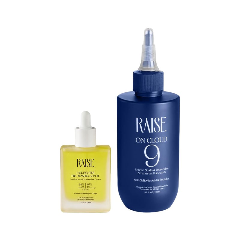 Raise Raise Nourish Shine Hair Combo Silicone Free Pre Wash Scalp Oil On Cloud 9 Scalp Strand Treatment 93 Less Hair Fall Glass Like Shine in 9 seconds Infused with Rosemary Neem Turmeric 6 Botanical Extracts SLS Paraben Free 48ml200ml  - Image 1