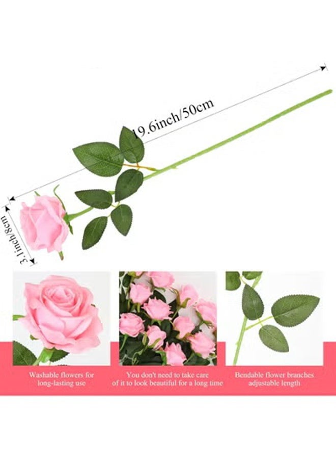 DUNISO 12PCS Artificial Silk Flowers, Artificial Roses Silk Bridal Wedding Bouquet, Realistic Flower Long Stem for Home, Wedding Decoration, Party (Pink) - Image 2
