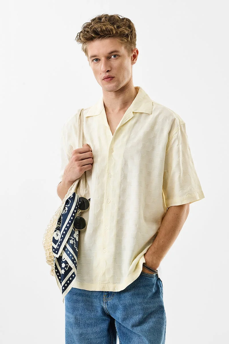 سنيتش Yellow Textured Half Sleeve Oversized Shirt