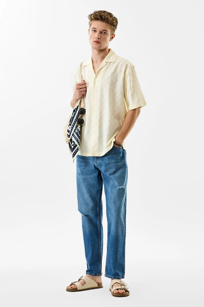 سنيتش Yellow Textured Half Sleeve Oversized Shirt