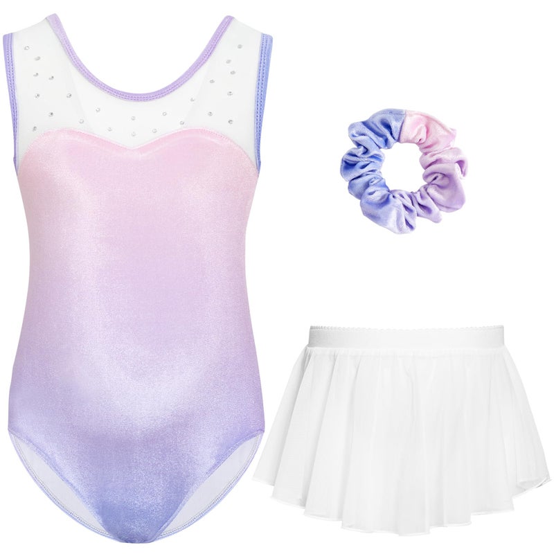 Gogokids Velvet Gymnastics Leotards for Girls Mesh Collar Ballet Leotards Dance Unitards with Skirt Combo for 3-12 Years - Image 1