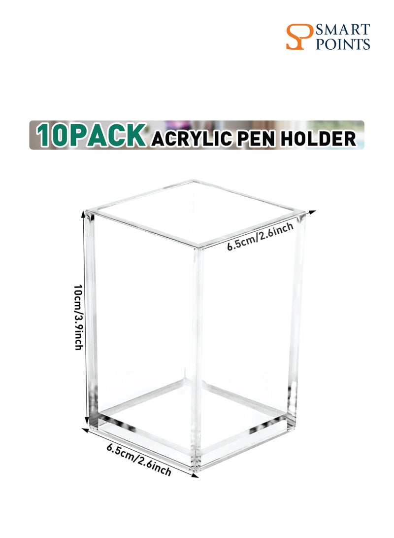 "سمارت بوينتس  " 10 عبوات من حامل أقلام الأكريليك الشفاف وحامل فرشاة المكياج ومنظم أقلام الرصاص المكتبي وأكواب أقلام الرصاص الأكريليك وإكسسوارات منظم المكتب لمكتب مكياج المدرسة والمكتب - Image 4