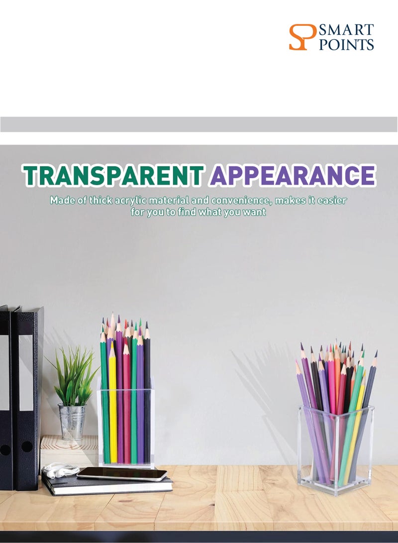 "سمارت بوينتس  " 10 عبوات من حامل أقلام الأكريليك الشفاف وحامل فرشاة المكياج ومنظم أقلام الرصاص المكتبي وأكواب أقلام الرصاص الأكريليك وإكسسوارات منظم المكتب لمكتب مكياج المدرسة والمكتب - Image 3