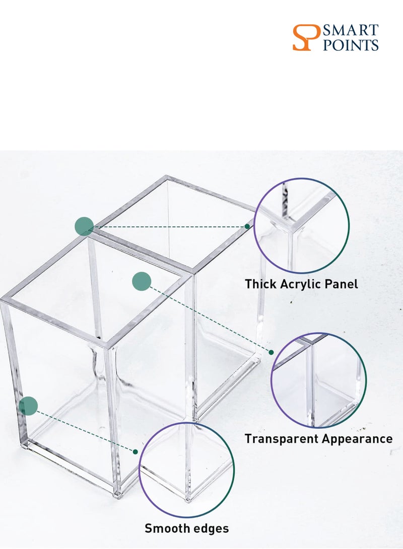 "سمارت بوينتس  " 10 عبوات من حامل أقلام الأكريليك الشفاف وحامل فرشاة المكياج ومنظم أقلام الرصاص المكتبي وأكواب أقلام الرصاص الأكريليك وإكسسوارات منظم المكتب لمكتب مكياج المدرسة والمكتب - Image 2