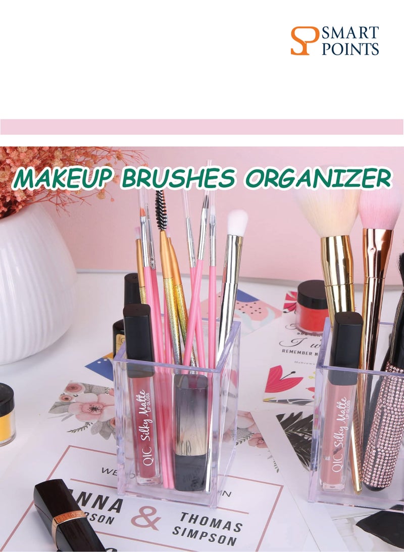"سمارت بوينتس  " 10 عبوات من حامل أقلام الأكريليك الشفاف وحامل فرشاة المكياج ومنظم أقلام الرصاص المكتبي وأكواب أقلام الرصاص الأكريليك وإكسسوارات منظم المكتب لمكتب مكياج المدرسة والمكتب - Image 5