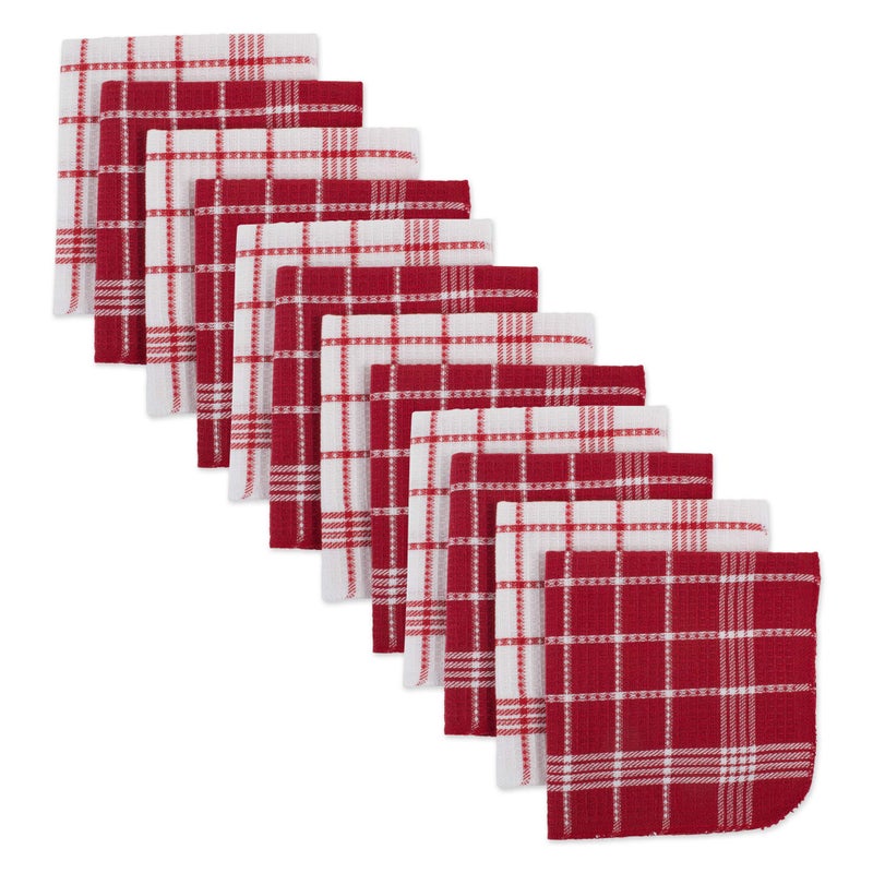 DII Waffle Weave Kitchen Collection 100 Cotton Dishcloth Set Red 12 Piece
