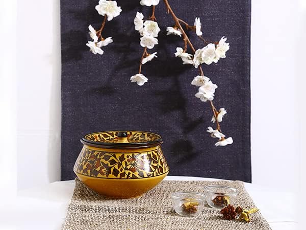 Caffeine Ceramic Handmade Brown Sehra Serving Handi with Lid (Set of 1) - Image 3