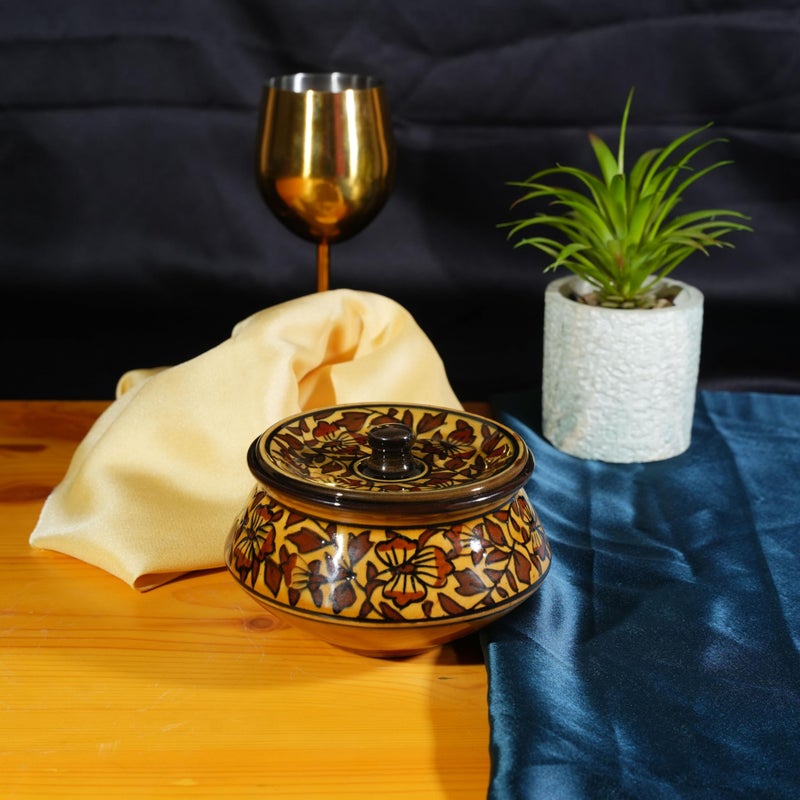 Caffeine Ceramic Handmade Brown Sehra Serving Handi with Lid (Set of 1) - Image 2