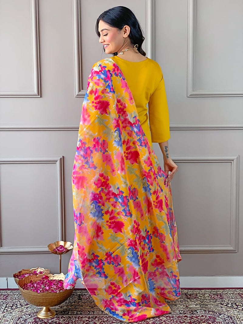 Naixa Women's Rayon Embroidered Straight Kurta with Pant and Dupatta Sets for Wedding and Festival Wear (NX2-498-Yellow-XXL) - Image 4