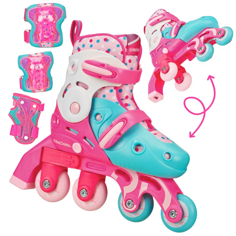 Roller Derby Switch Skates for Beginners 2 in 1 Adjustable Skates Convert from Learn Mode to Inline Skates for Toddlers Kids - Image 2
