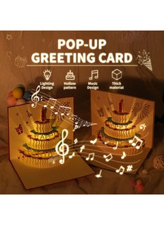 Generic Gold-Stamped Birthday Cards With Music and Lights, Pop-Up 3D Carved Cake Greeting Cards, Large-Size Exquisite Hollow Design, Ideal for Creating Surprises  - Image 2