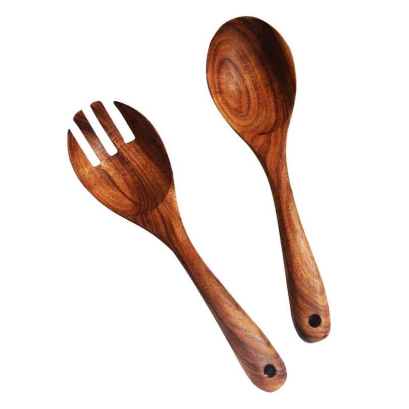 KALINCO KALINCO Wooden Acacia Salad Servers with Salad Spoon and Fork Set Cooking Utensils for Kitchen Natural Handmade Cookware salad servers 