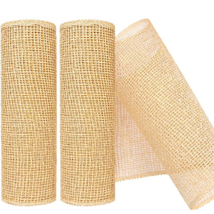 2 PACK DECO MESH 10 INCH X 30 FEET DECOR MESH RIBBON IMITATION NATURAL BURLAP DECO MESH WREATH SUPPLIES MESH RIBBON ROLL FOR SPRING WREATHS CRAFT PARTY DECORATION NATURAL