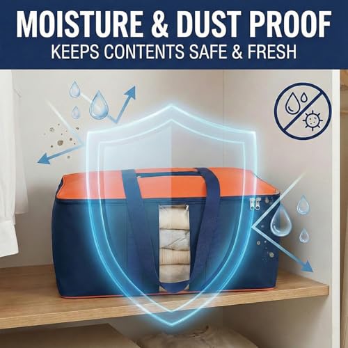 EASY HOME 33 litre Under bed Storage Bags for Clothes | Cloth Storage Organizer with Zip Closure | Wardrobe Bag for Sarees, Quilts & Blankets | Moisture Proof Nylon Cover Bag (44x24x31 cm, Medium) - Image 4