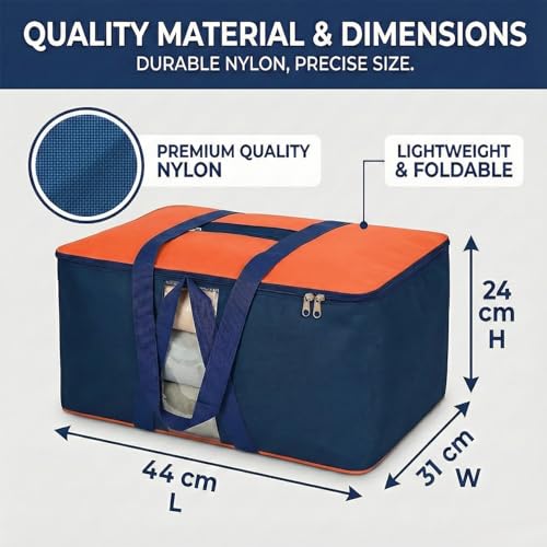 EASY HOME 33 litre Under bed Storage Bags for Clothes | Cloth Storage Organizer with Zip Closure | Wardrobe Bag for Sarees, Quilts & Blankets | Moisture Proof Nylon Cover Bag (44x24x31 cm, Medium) - Image 5