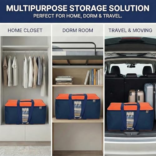 EASY HOME 33 litre Under bed Storage Bags for Clothes | Cloth Storage Organizer with Zip Closure | Wardrobe Bag for Sarees, Quilts & Blankets | Moisture Proof Nylon Cover Bag (44x24x31 cm, Medium) - Image 3