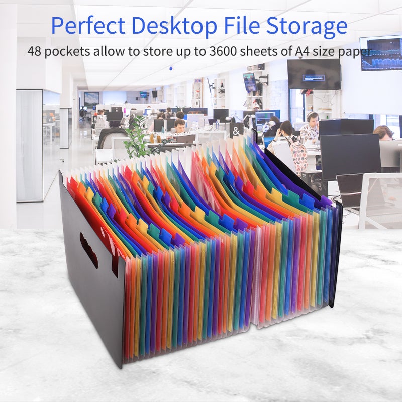 48 File Folder Organizer Expanding File Folder Colorful Paper Organizer Waterproof Desktop Accordion A4 Size with Paper Tags for Documents Business Study Home School - Image 5